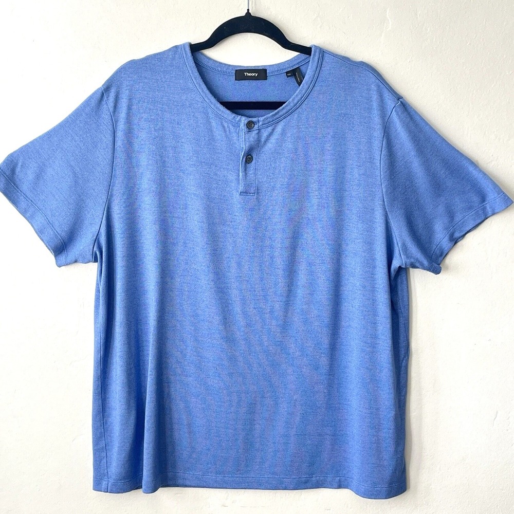 Theory Men's XXL Blue Henley Gaskell Anemone‎ Soft Modal Jersey Slim SS Tee 2XL